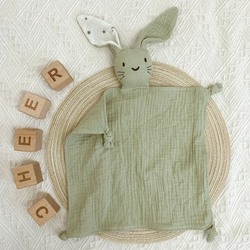 Name Personalized Embroidered Baby Comforter Muslin Cotton Soothing Sleeping Security Blanket Baby Birth Gift 5