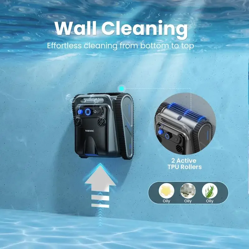 TASVAC Y50 Cordless Robotic Pool Cleaner, Waterline Cleaning, Climbing Walls, Automatic Pool Vacuum 260-Minute Battery Life 6