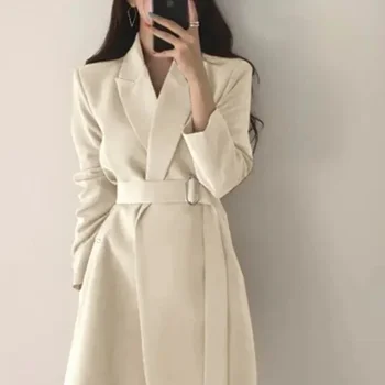 용수철 가을 여성용 슬림핏 블레이저, 세트 우아함, 긴팔 벨트 재킷, 캐주얼 코트, 오피스 레이디 패션 상의