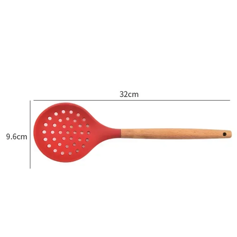 1Pcs Cooking Silicone Strainer Food Non-Stick Heat-Resistant Wooden Handle Colander Spoon Skimmer Strainer Cooking Kitchen Tools images - 6