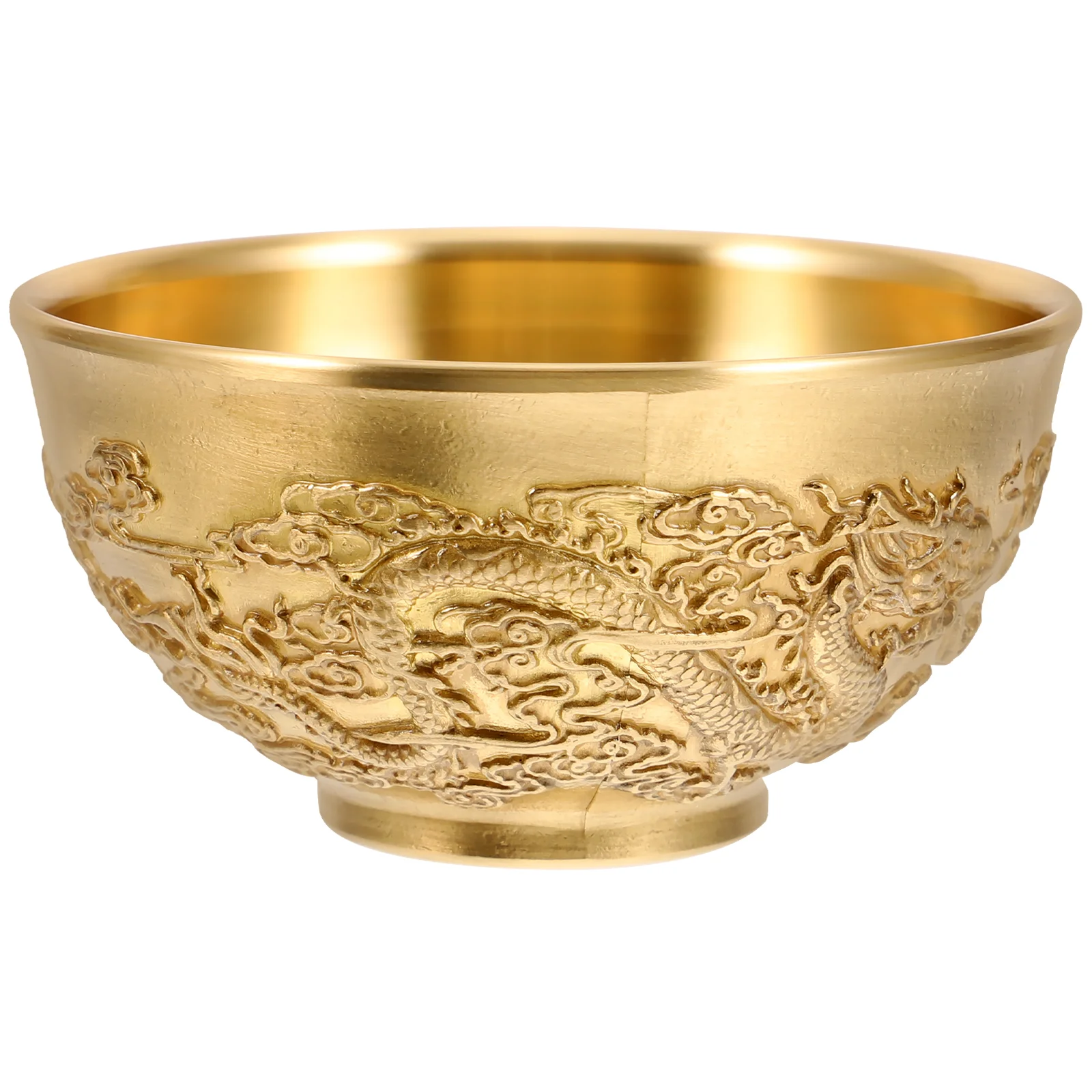 

Lucky Double Dragon Bowl Tabletop Decoration Golden Tone Treasure Wealth Money Basin Office Desktop