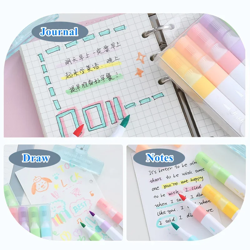 6 Colors Pastel Highlighters Set Soft Tip Bullet Journal Pens Study Note Taking Drawing Doodling Quick Dry Eye friendly Markers highlighter pen highlighter marker
