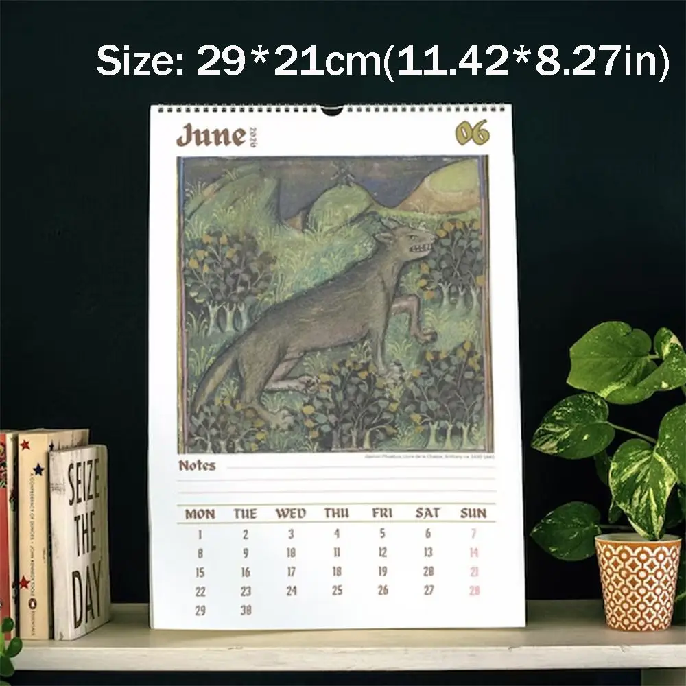 재미있는 못생긴 중세 동물 2026년 달력 중세 말 그림 일일 주간 월간 12개월 플래너 침실용 벽걸이 달력