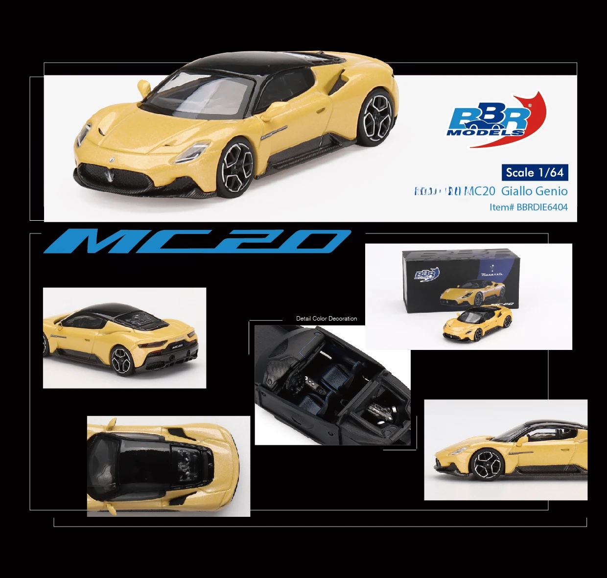 

**Pre-order ** BBR 1:64 Maserat MC20 Giallo Genio Yellow Diecast Model Car