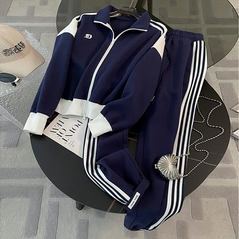 

Striped Two Piece Set Korea 2023 Autumn Women's Sweatsuit Long Sleeve Sweatshirt and Pencil Pants Harajuku Streetwear Outfits