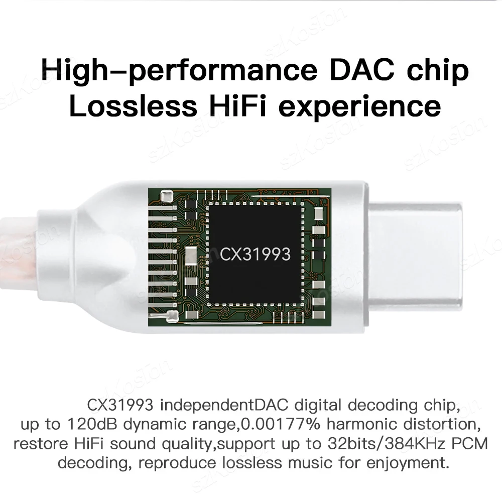 USB Type C to 3.5mm Audio Adapter CX31993 Chip 32b/384kHz DAC HiFi Headphone Amplifier IEM AMP Audio Decoder for PC Smartphone