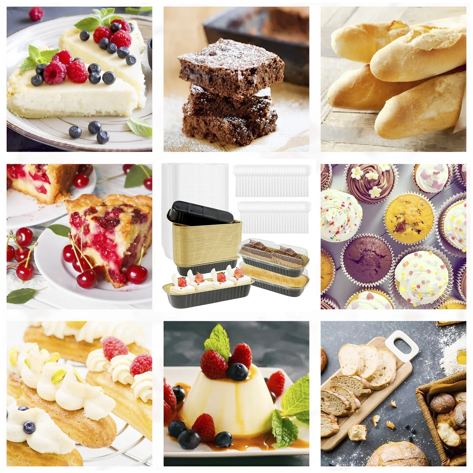 150Pcs Mini Cake Pans with Lids and Spoons 200ml Non-Stick Foil Baking Loaf Pans Rectangular Foil Bread Container for Kitchen