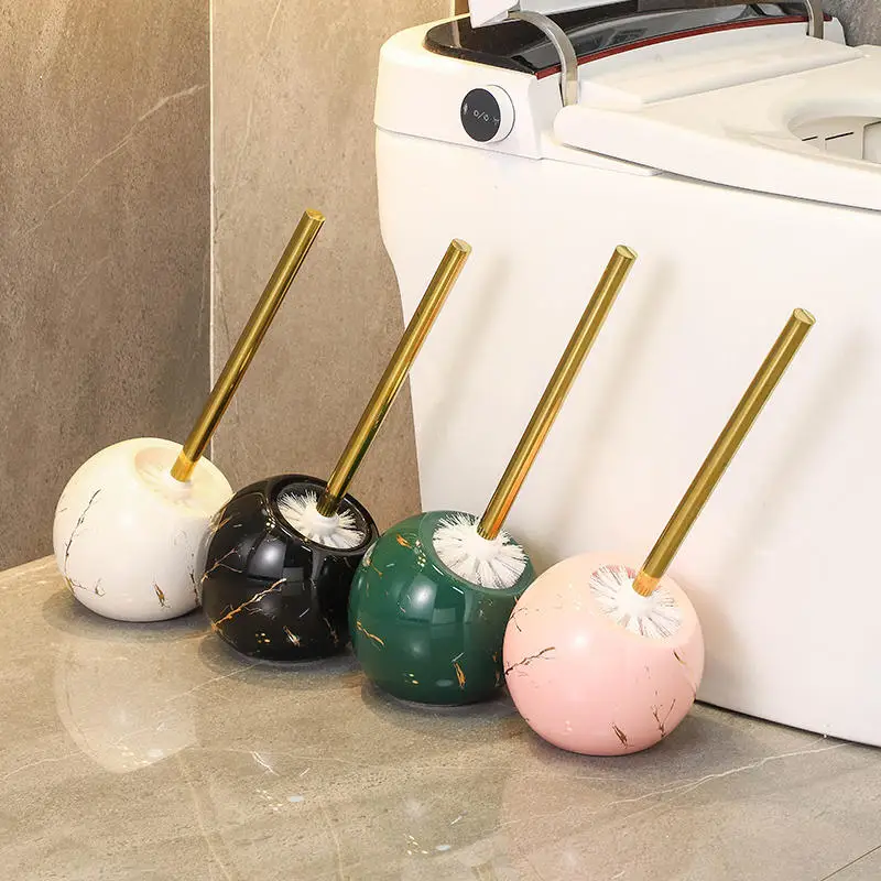 

Marble Texture Ceramic Base Toilet Brush No Dead Ends Toilet Cleaning Brush with 2 Brush Heads Long Handle Toilet Cleaning Tool
