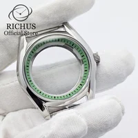 RICHUS 40mm Silver Stainless Steel Sapphire Crystal Watch Case Fit NH35 NH36 ETA2824 PT5000 Watch Movement Accessories Parts