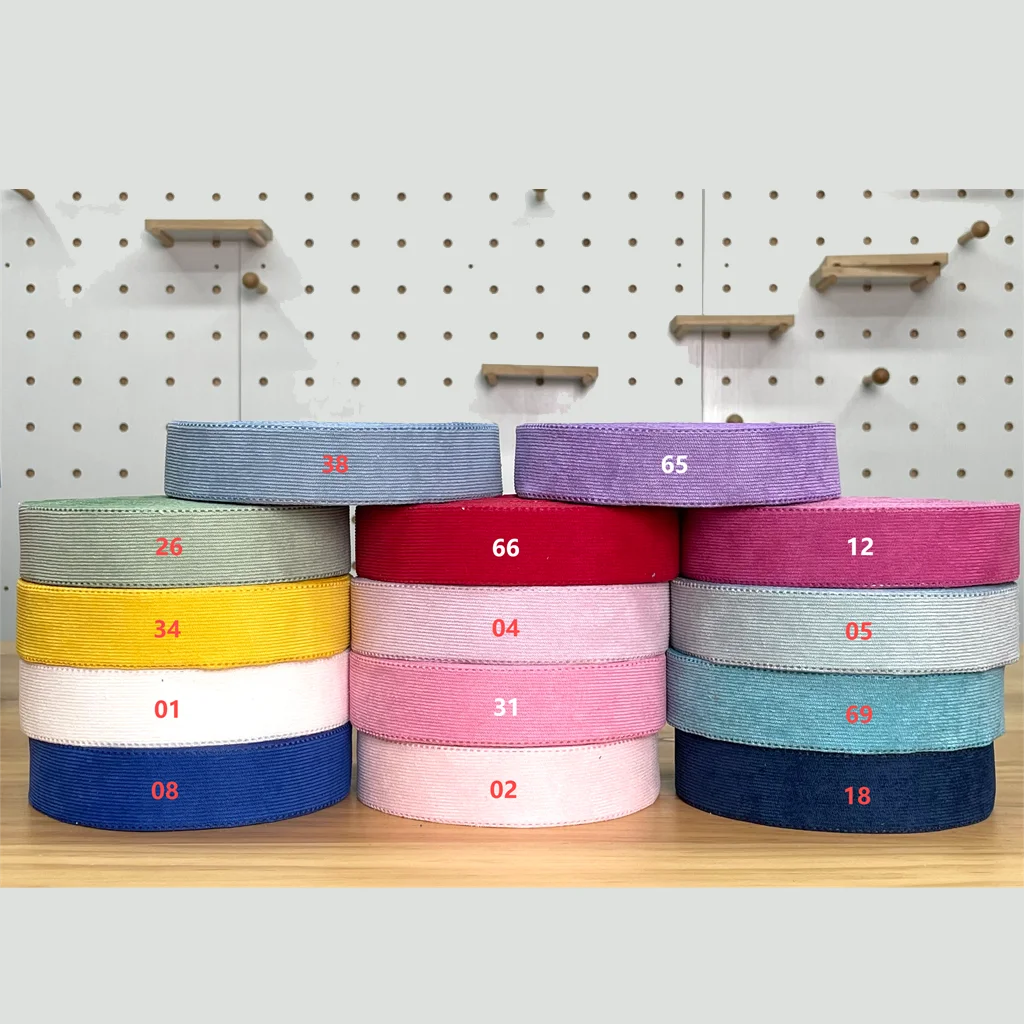 1-1/2" 38mm Colorful Plain Colour and Black Polka Hearts Corduroy Fabric Ribbon 25Yards/Roll welcome printed