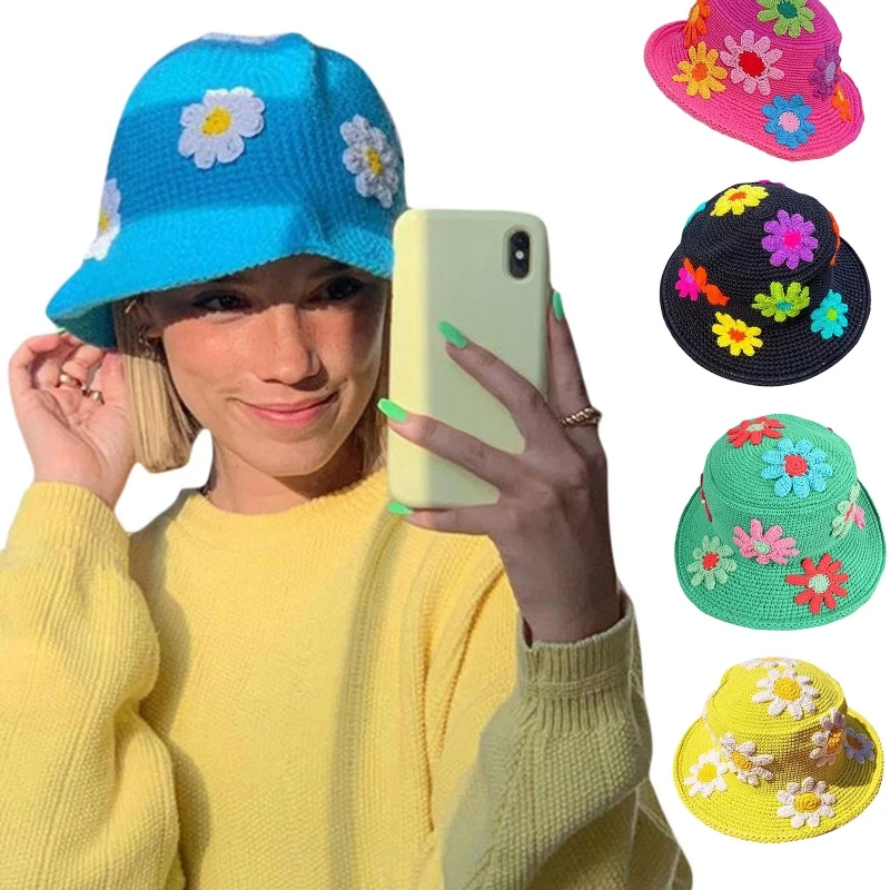 

Flower Bucket Hat Crochet Hats Floral Fisherman Hat Summer for Sun Hat