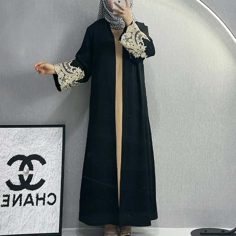

Women Eid Muslim Abayas Kaftan Vestidos Arab Belt Long Robe Embroidery Loose Abaya Ramadan Morocco Cardigan Dubai Pearls