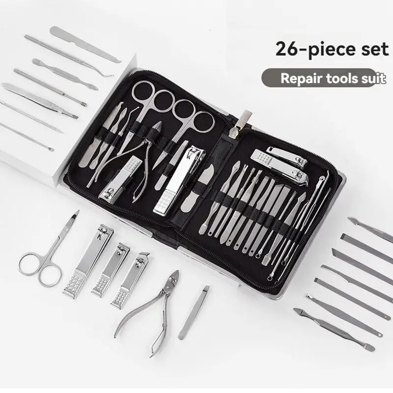  26pcs Nail Clippers Set Beautiful Fashion Large Nail Clippers Rose Gold Hawksbill Pliers Home Anti-Splash Nail Trimming Tools 
