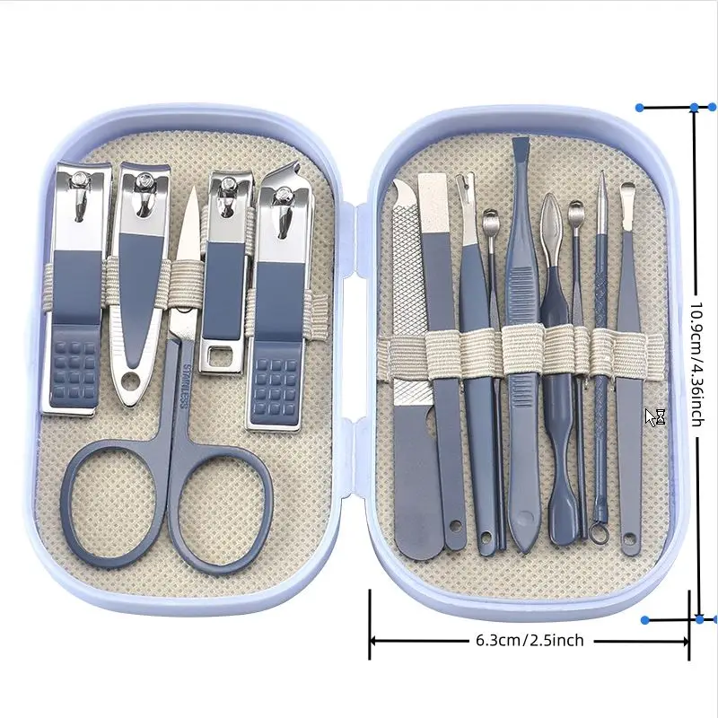 14 Piece Deluxe Manicure & Pedicure Set Pink And Blue Stainless Steel Nail Scissors, Clippers, Ear Digging Spoon for Men & Women 6