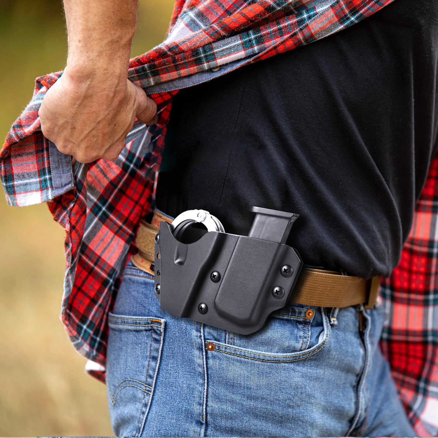 Kydex Handcuff Holster with 9/.40 Double Stack Mag Holder Combo Handcuff Holder for Hinged Handcuff Chain