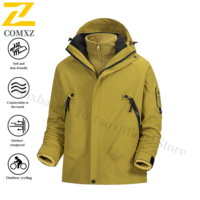 EiAO Graphene Black Gold Windbreaker Jacket Winter Thermal Windproof 3-in-1 Outdoor Hiking Coat for Men Women Travel Camping