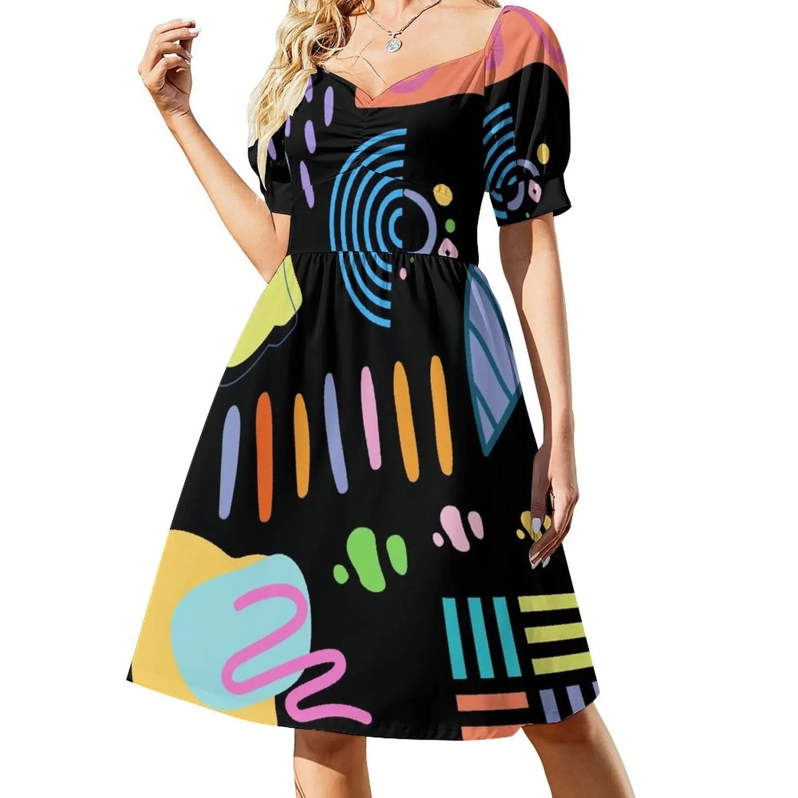

Wavy Colorful Organic and Geometric Fun Assortment of Shapes Sleeveless Dress dresses for women 2024 dress dresses