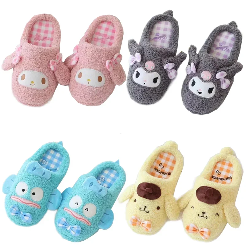 

Sanrioed мультфильм My Melody Cinnamoroll Kuromi Purin собака плюшевые мягкие тапочки Kawaii милые осенние зимние домашние Нескользящие тапочки