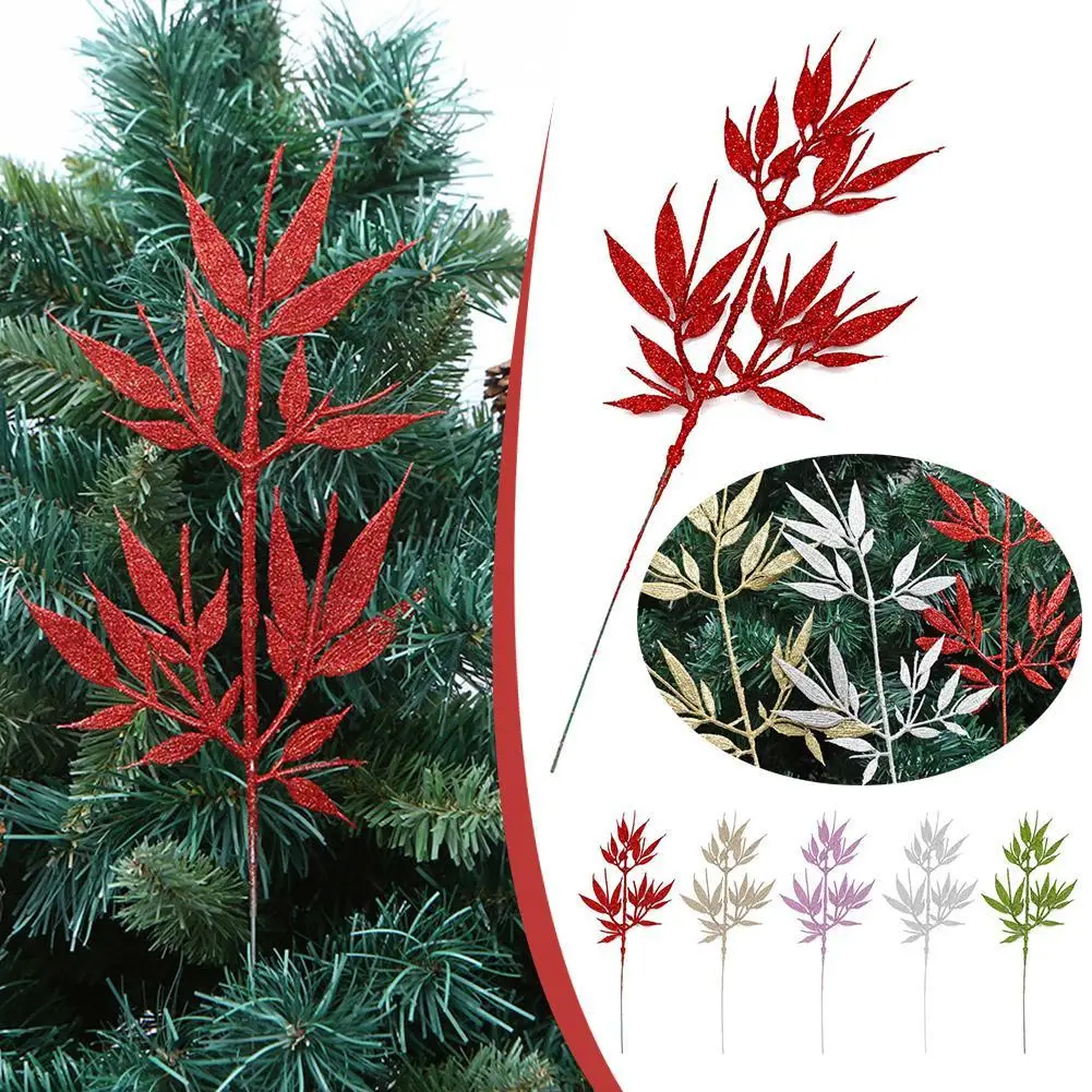 

10Pcs Christmas Artificial Leaves Branches DIY Xmas Tree Ornament Decoration For Home Room Party Decors