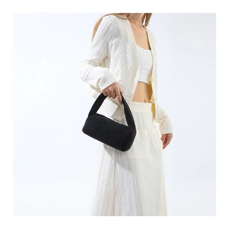 Niche Design Handheld Solid Color Bag for Women's New Corduroy Female  Top-Handle Bag Simple Fresh Cute Versatile Top-Handle Bag