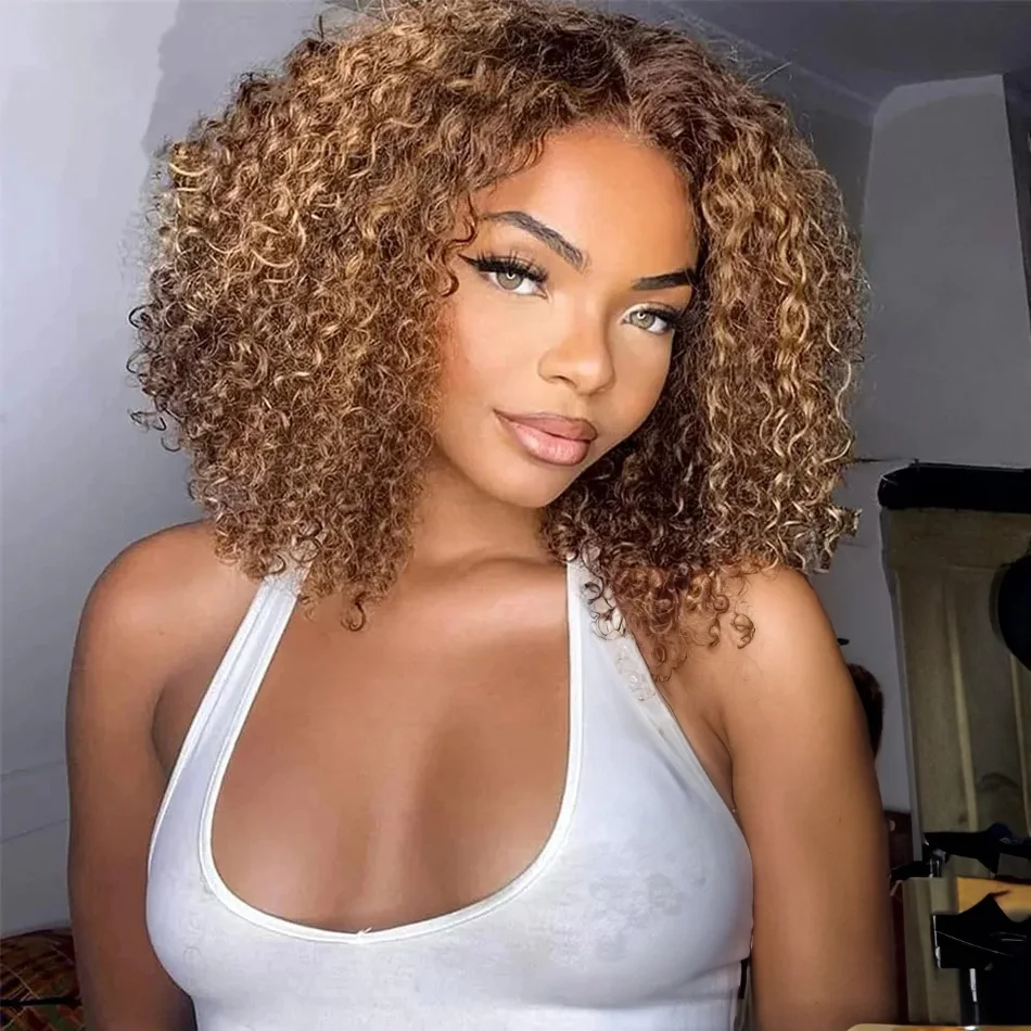 4/27 Highlight Short Curly Bob Wig 13x4 Lace Front Human Hair Wigs Short Deep Wave Wigs 13x6 Lace Frontal