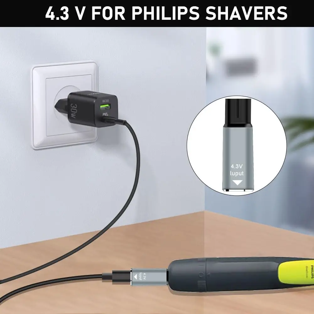 필립스 원블레이드 QP2520 QP2620 QP2515 QP2510 수염 트리머와 호환되는 4.3V 타입-C 면도기 충전 어댑터 변환기