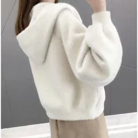 Women's Knitted Long Sleeve Outerwear Loose Fit Mink Imitation Coat Autumn Winter Fashion Korean Style Versatile Casual Jacket