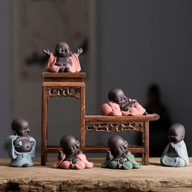 

Фиолетовый песок маленький монах большой живот Maitreya Будда чай Фотофон