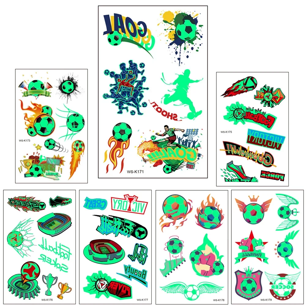 Football Luminous Tattoos for Kids Soccer Ball Temporary Tattoo Sticker Glow In The Dark Football Birthday Party Supplies football party toys