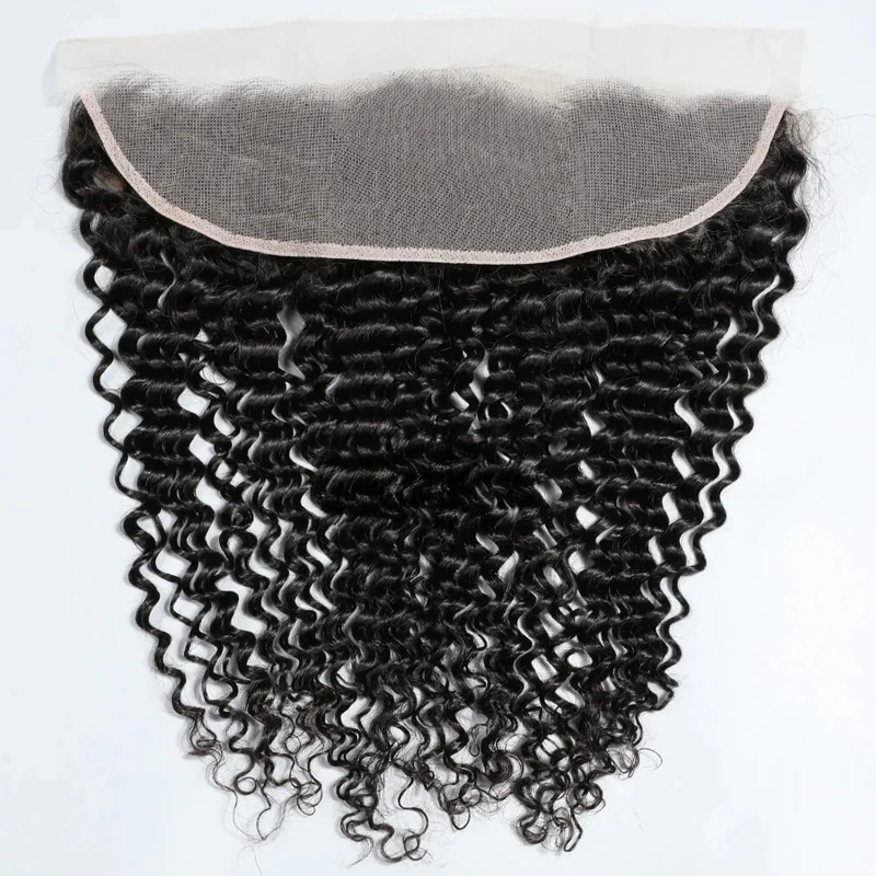 Deep Wave 13x4 Lace Human Hair Frontal Transparent Swiss Lace Natural Color 150% Density Unprocessed Brazilian Virgin Hair 20In