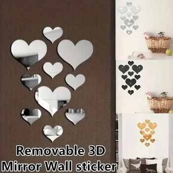 Autocollant mural miroir 3D cœurs d'amour, 1 ensemble, autocollant mural amovible, décoration de mariage, décoration de chambre d'enfants, autocollants de Table de toilette 1