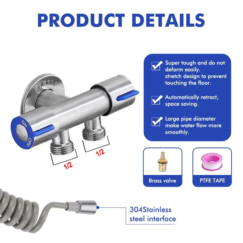 304 Stainless Steel Spray Gun Shower Handheld Bidet Sprayer Set Handheld Toilet Bidet Faucet Sprayer Shower Nozzle Self Cleaning 3