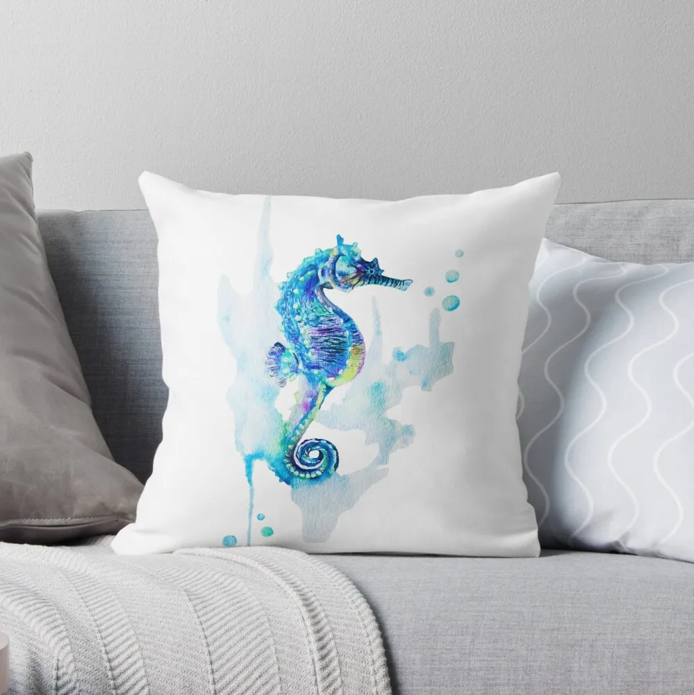 

Watercolor Seahorse Throw Pillow cushions for sofa pillow decor