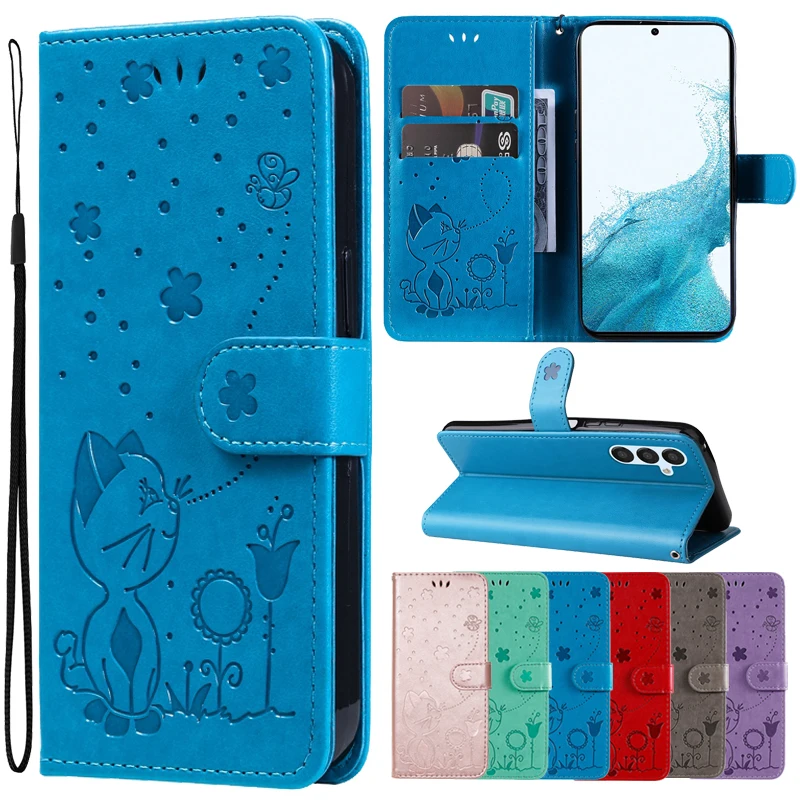 Portafoglio Cat And Bee Cover In Pelle Goffrata Per Samsung Note 20 10 5G 10 Plus 10 Lite 9 8 A12 A13 A14 A21S A23 A34 A51 A52 A71 5G