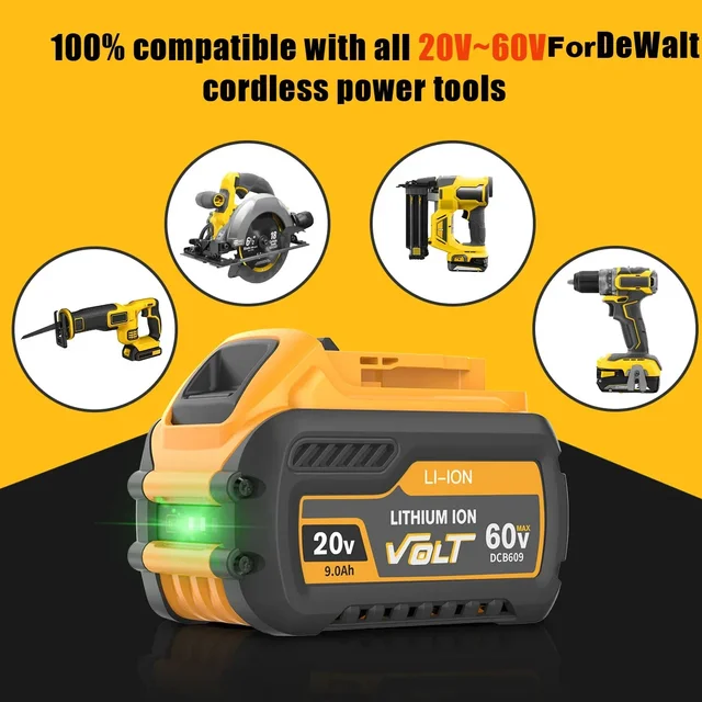 DeWalt 20V/60V MAX 리튬 이온 배터리 교체 용 호환 모델과 함께 안정적인 성능을 제공합니다.