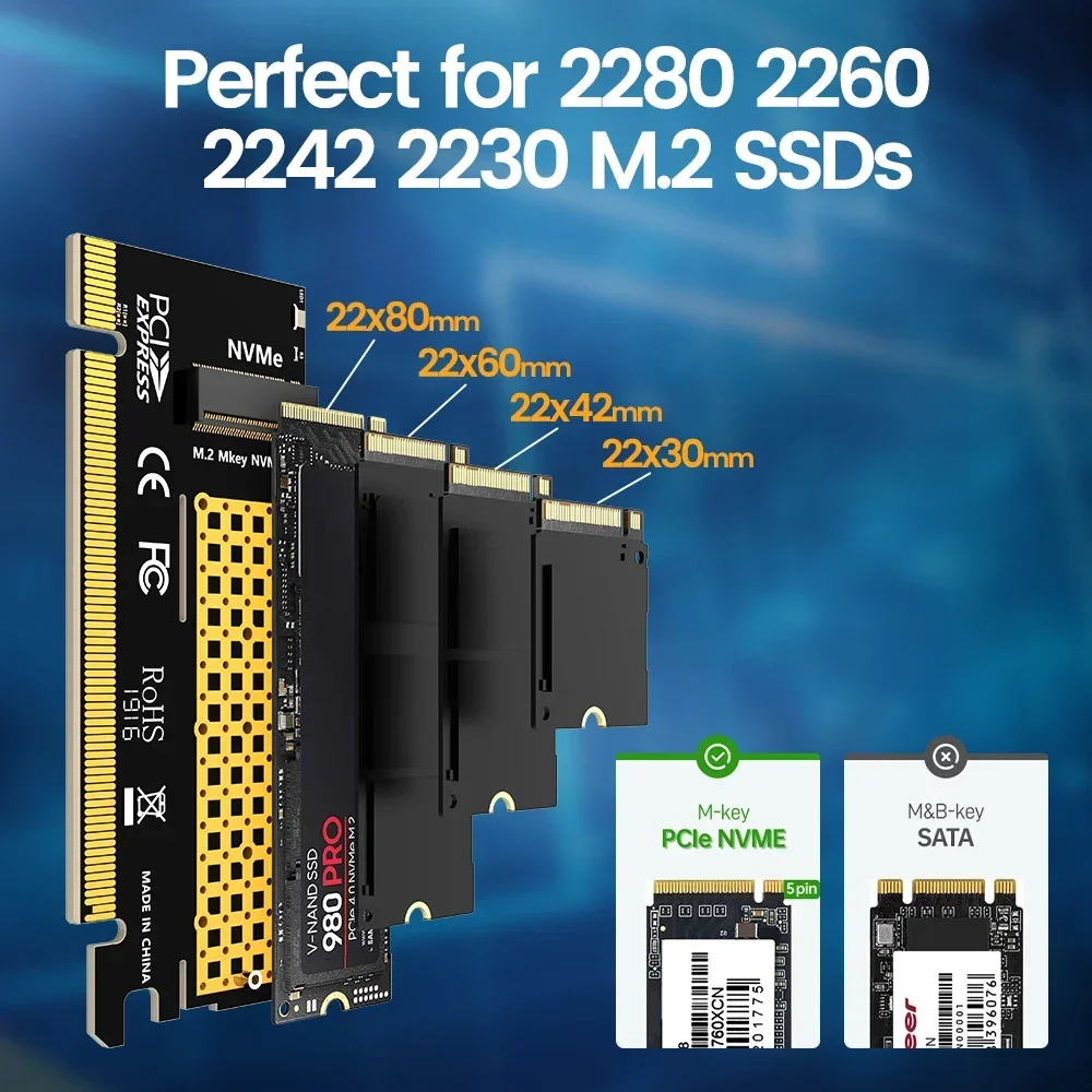 JEYI M.2 NVME to PCIe 4.0 x16 Adapter M.2 NVMe SSD to PCI-e 4.0 Expansion Card Supports 2280/60/42/30 Solid State Drives ssd adapter card m.2 to pcie adapter pcie adapter card pcie expansion card m.2 expansion card