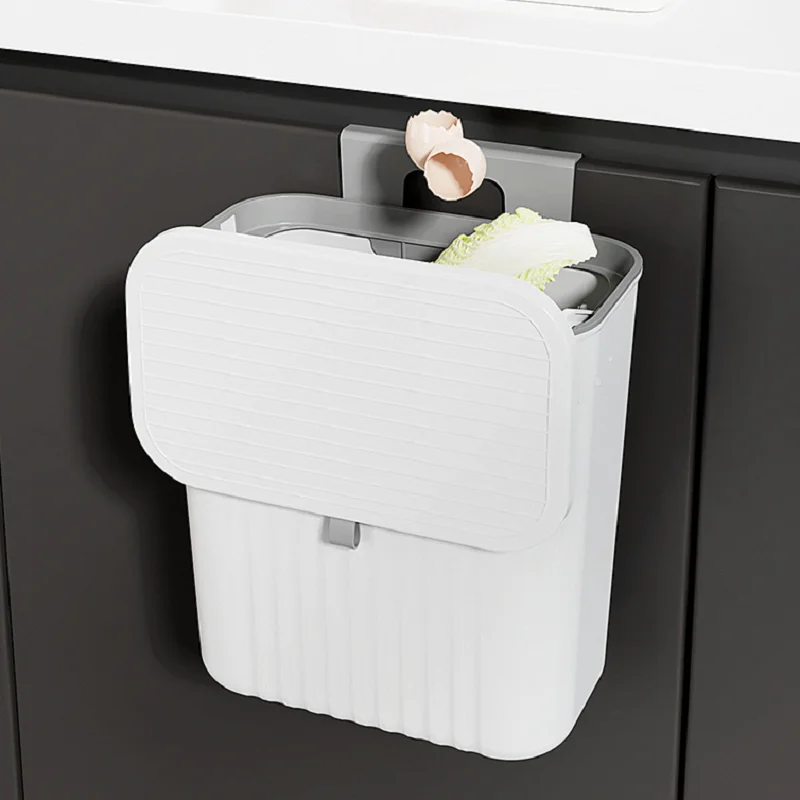 1개 걸이형 쓰레기통 공간 절약형 주방 쓰레기통 뚜껑 포함 벽걸이형 쓰레기통 욕실 및 주방용