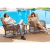 Outdoor Furniture 3 Piece Rocking Chairs Bistro Set, Wicker Patio Chairs with 4‘’ Thick Cushions, Comfortable High Backyard 1