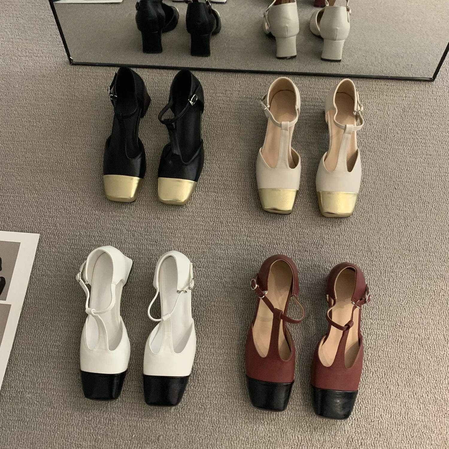 

Fashion New Women Sandals Square Toe Elegant Dress Shoes Thick High Heels Fashion Dress Shoes Woman T Strap Party Pumps Mujer