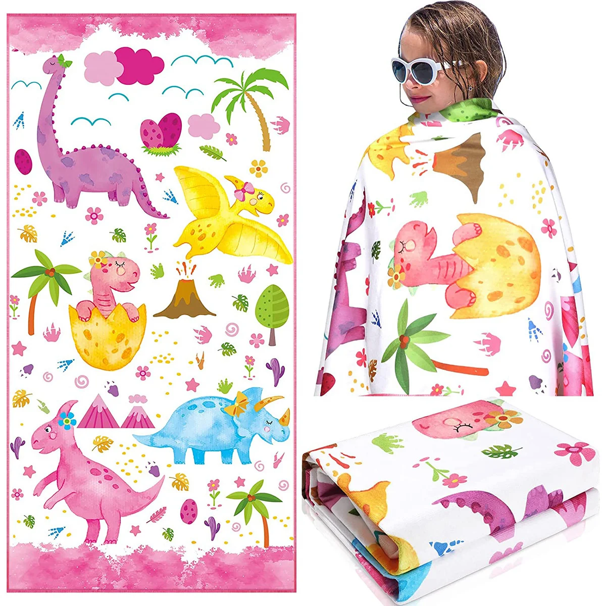 Rainbow Unicorn Beach Towel Microfiber Bath Towel With Hood for Kids Adult Cartoon Wearable Beach Wrap Blanket 70x140cm