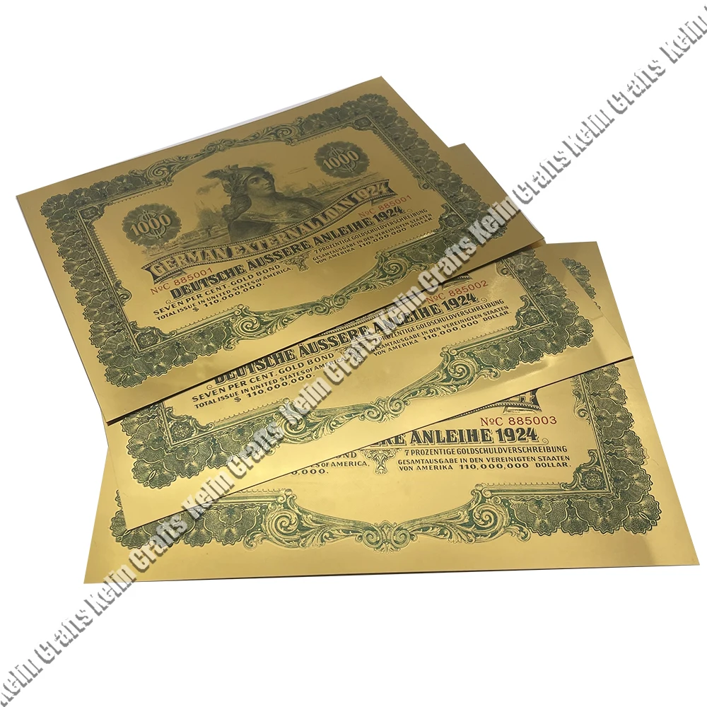 

2023 New Lauch Beautiful Gold Foil $1000 Germany Bond gold plated German bond External Loan 1924