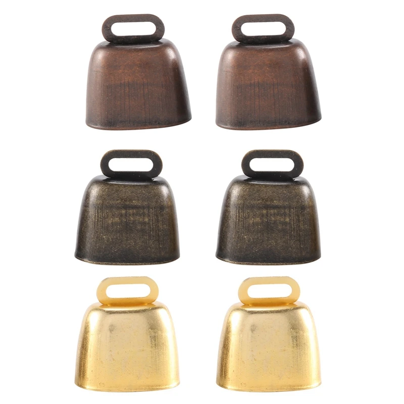 6 Pieces Cow Horse Sheep Grazing Small Brass Bells Cowbell Retro Bell For Grazing Copper(Green Bronze, Red Bronze, Gold)
