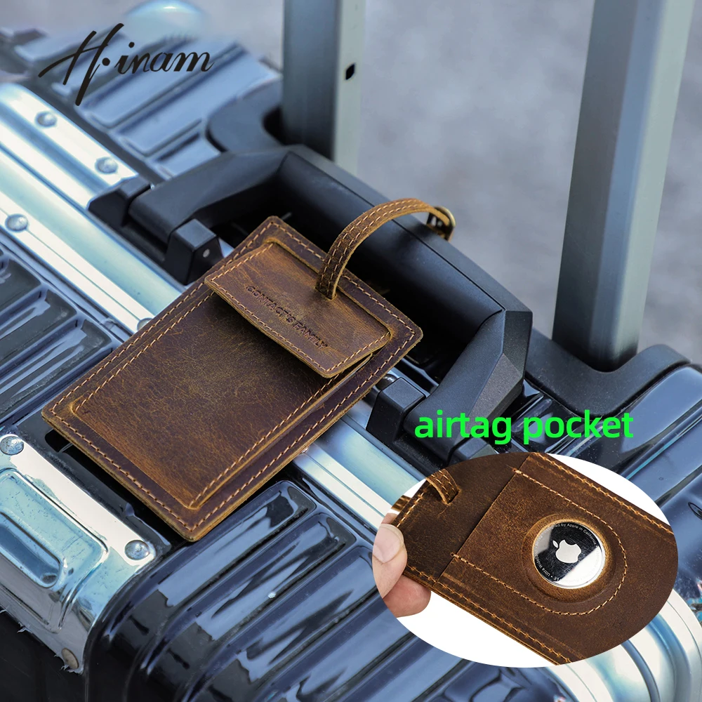 Leather Suitcase Luggage Tag Label Bag With Airtag Pocket Pendant Handbag Portable Travel Accessories Name ID Address Tags