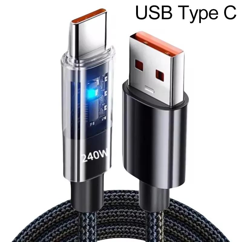 240W Nylon USB Type C Super Fast Charging Cable For Samsung Xiaomi Huawei Honor