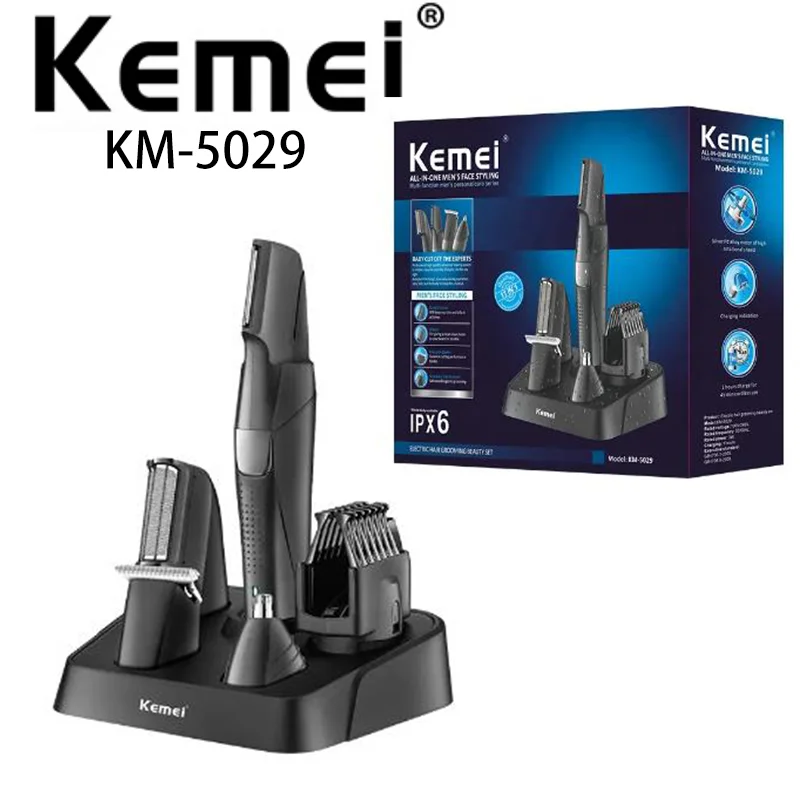 Kemei Km-5029 5 In 1 Multifunctional Washable With Charging Base Professional Electric Shaver Hair Clipper Set