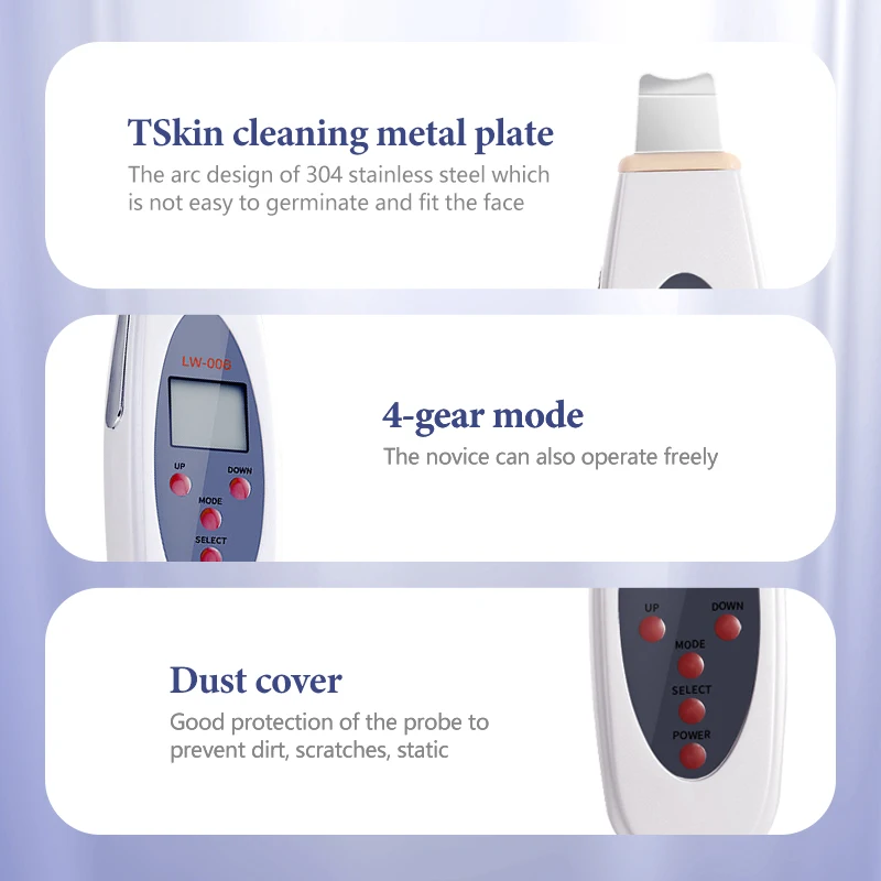 Facial Cleaner Facial Scrubber Ultrasonic Skin Scrubber Deep Face Cleaning Machine RemoveFacial Massager Ultrasound Peeling Clean Tone Lift LW006