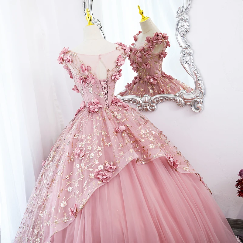 Maria Novia Primrose Grass Pink Quinceanera Dresses Flower Plus Size Ball Gown Prom Dress Vestidos Princesa Anos Customized for quinceanera dresses