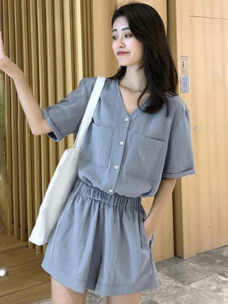 2023 Women's Summer Suit Short Sets Korean Fashion Casual Women's V-Neck Shorts and Tops Elegant Suits for Women 2 Pieces