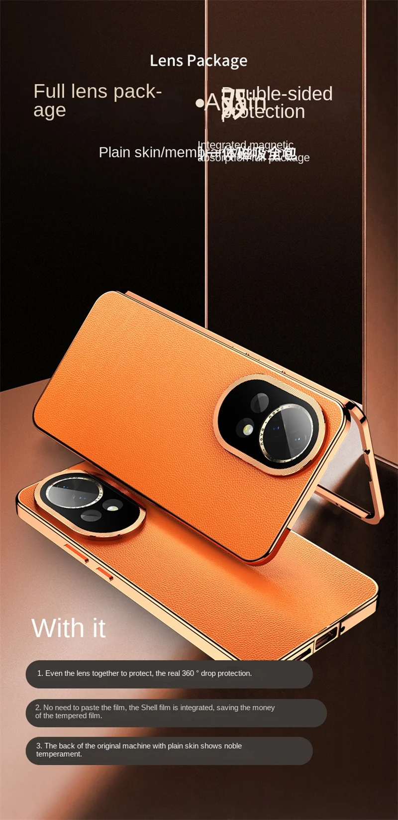 Double Sided Protection Case with Tempered Glass Front & PU Leather Back Cover