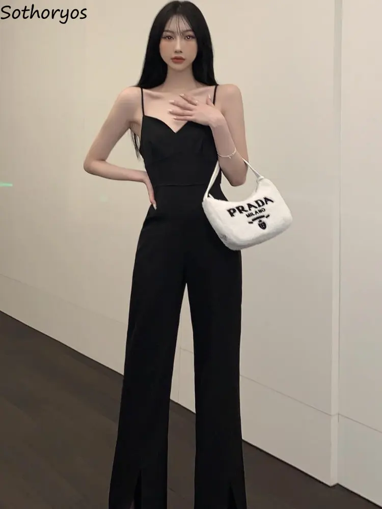 

Jumpsuit Women Elegant Solid Trendy Sleeveless Daily Simple All-match Summer Korean Style High Waist Streetwear Straight Casual